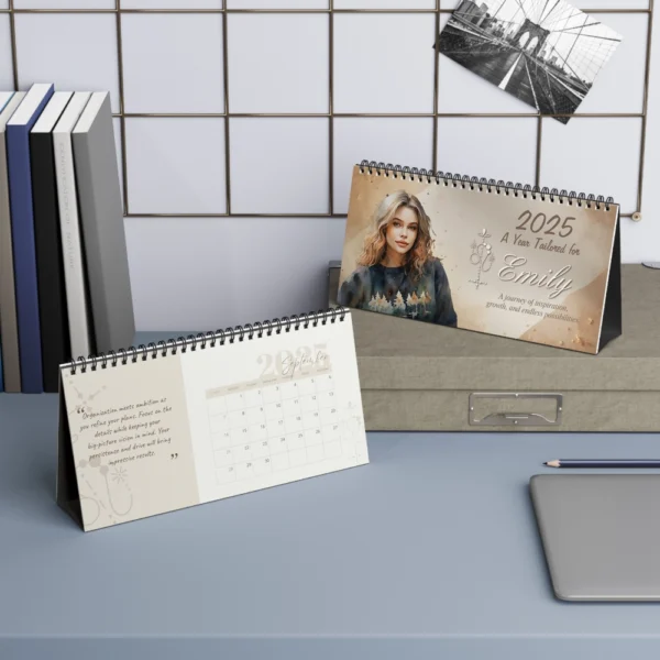 Close-up of premium 270gsm paper and vivid print quality in the personalized 2025 Leo desk calendar.