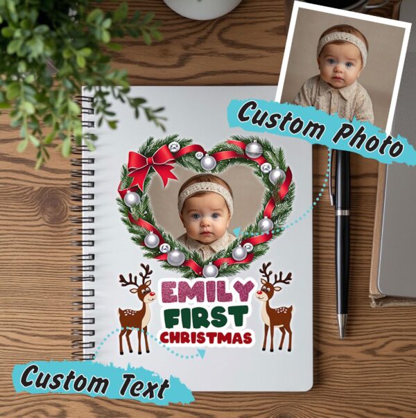 Baby’s First Christmas Personalized Spiral Notebook with Name and Photo