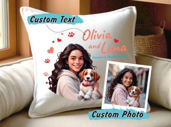 Custom Pet Portrait Pillow | Personalized Spun Polyester Square Pillow | Pet Lover Gift