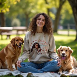 Custom Pet Portrait Sweatshirt with Name – Cozy Heavy Blend Sweater for Dog and Cat Lovers