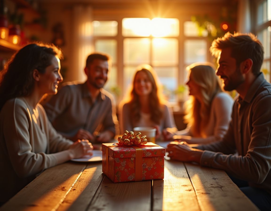 A heartwarming scene of customers celebrating with personalized gifts