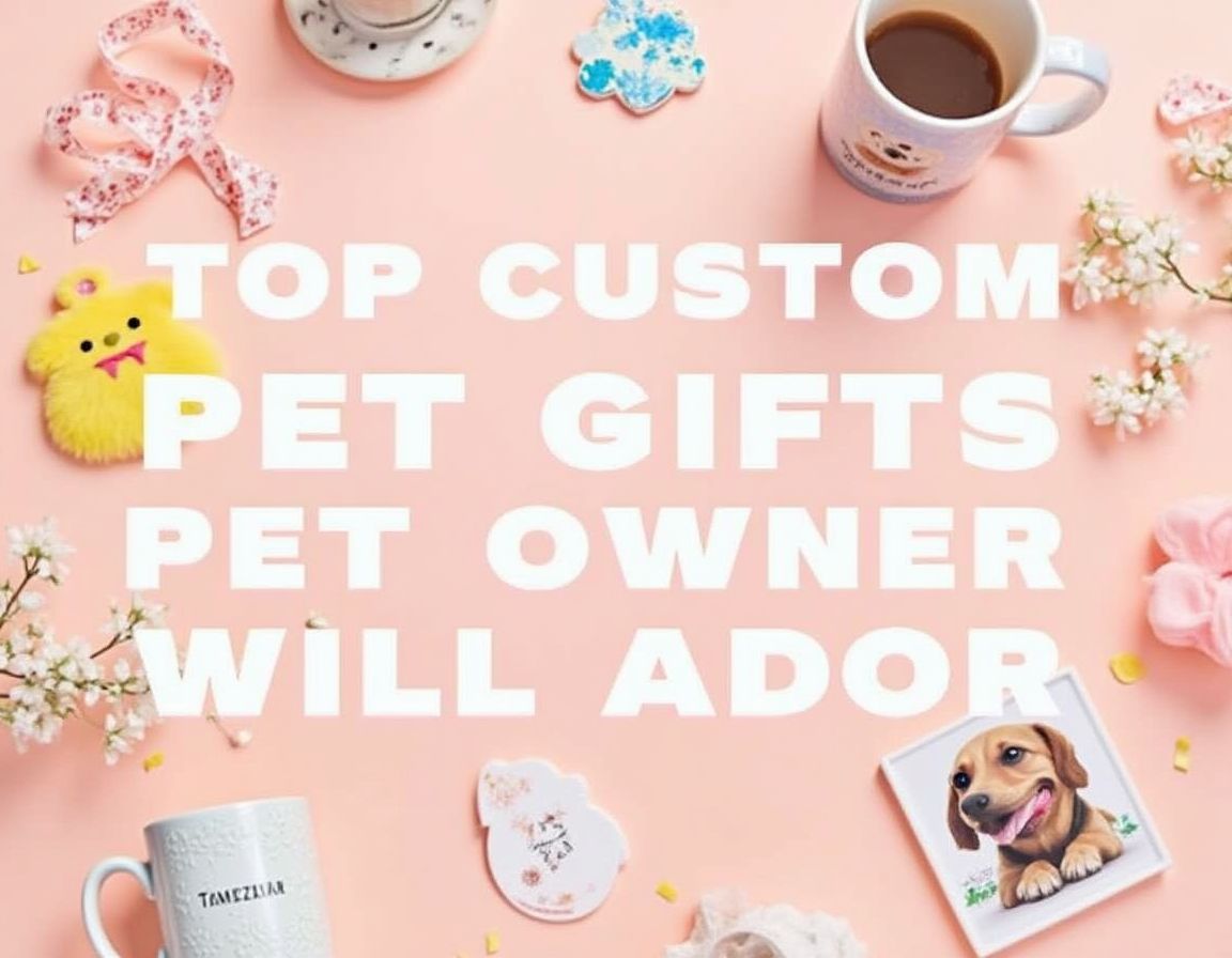 Custom pet gifts including personalized pet tags and mugs