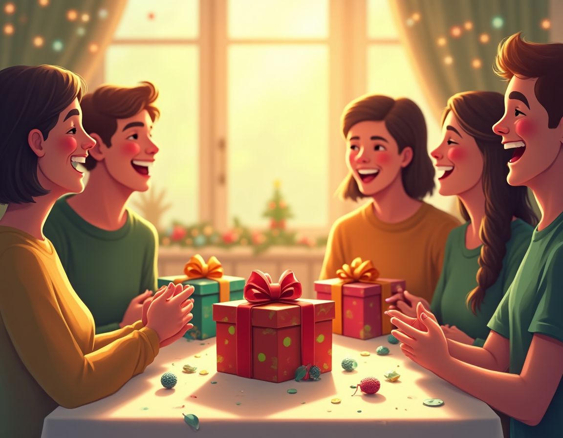 Joyful gift exchange with personalized presents.