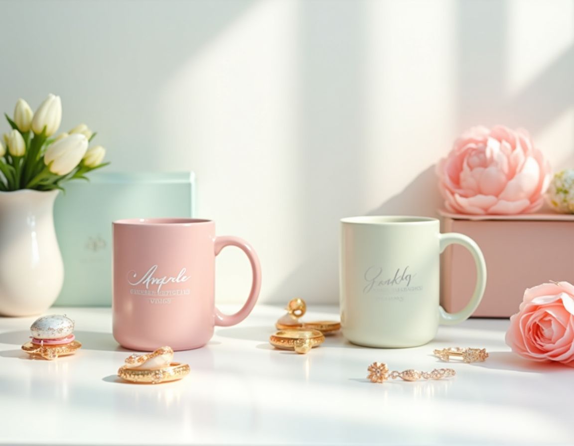 Personalized gifts beautifully arranged.