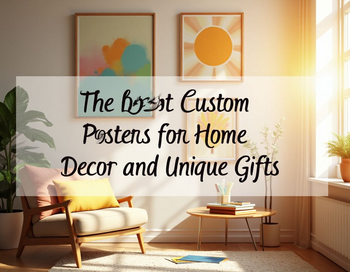 Creative custom posters displayed in a modern living room.