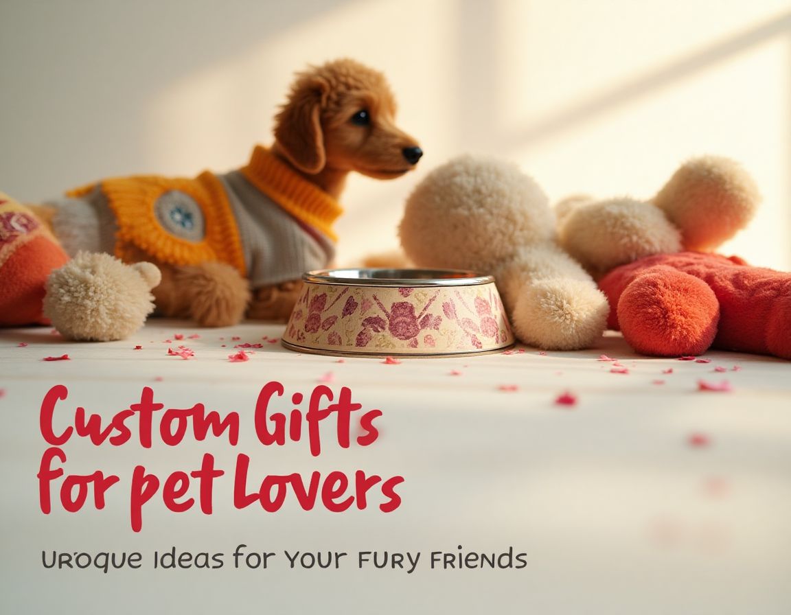 Personalized pet gifts displayed on a table