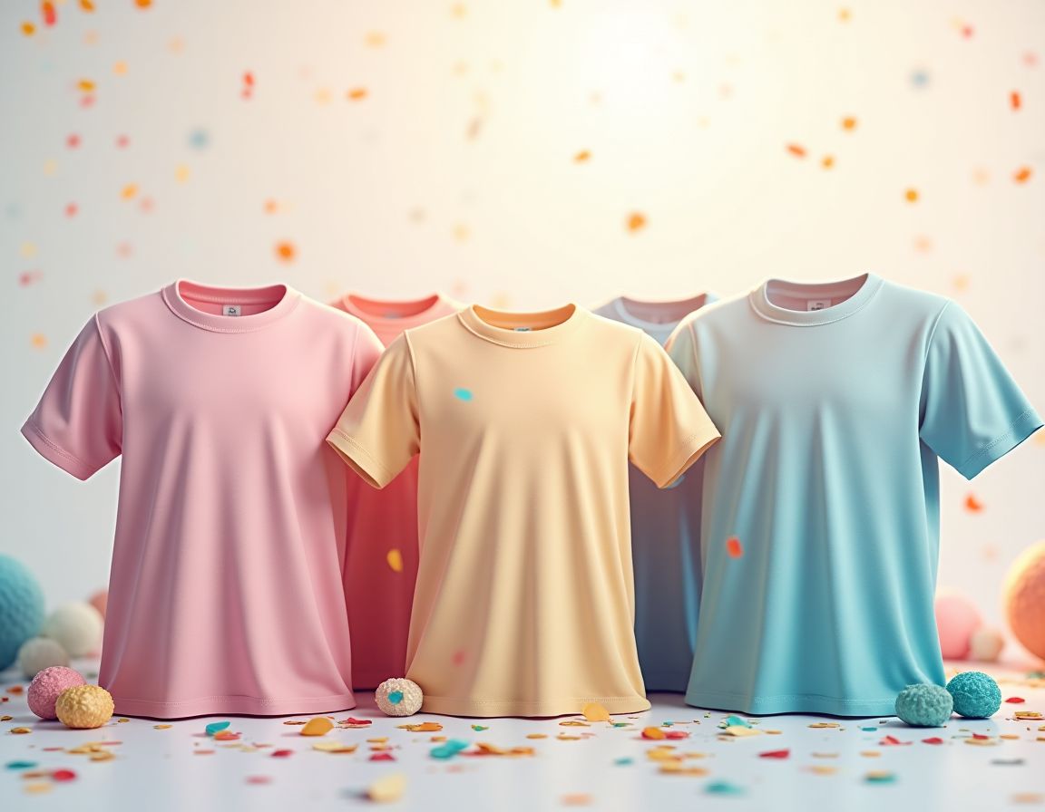 Creative custom t-shirt design ideas displayed in a colorful setting.