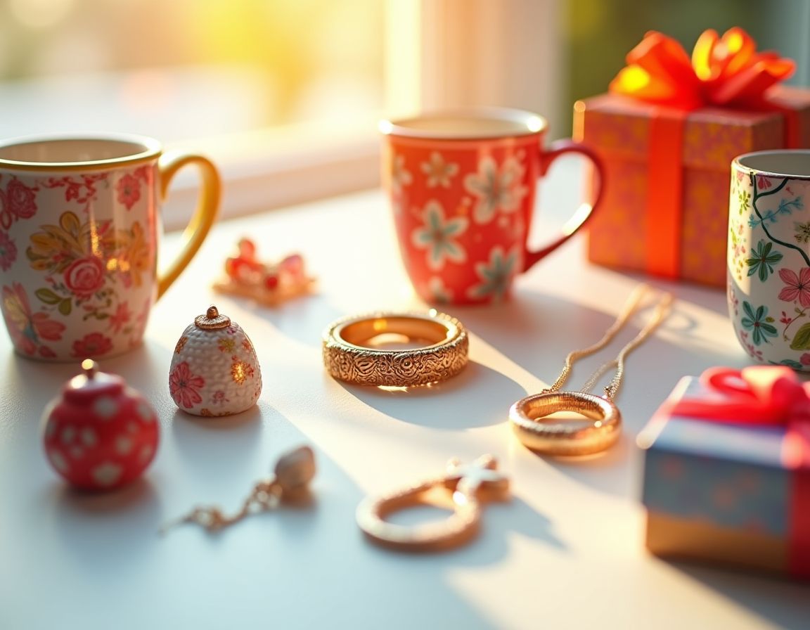 A vibrant collection of personalized gifts in artistic presentation.