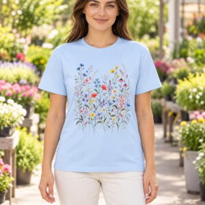 Botanical T-Shirt with Vintage Wildflower Meadow Art, Lightweight Floral Tee for Garden Lovers