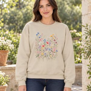 Wildflower Sweatshirt — Vintage Wildflower Meadow, Botanical Crewneck for Cool Garden Mornings