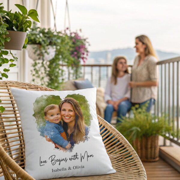 Personalized Mom Photo Pillow - Custom Mother's Day Gift, Love Begins with Mom, Picture and Name Throw Pillow Cover - Image 7