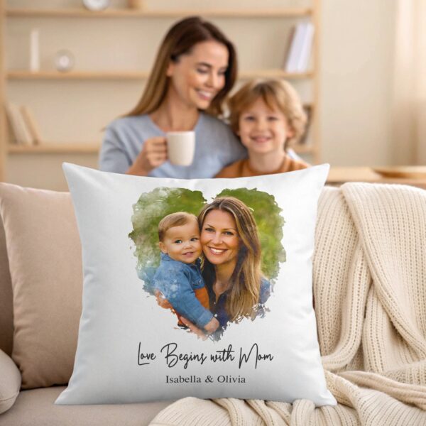 Personalized Mom Photo Pillow - Custom Mother's Day Gift, Love Begins with Mom, Picture and Name Throw Pillow Cover - Image 8
