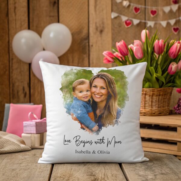 Personalized Mom Photo Pillow - Custom Mother's Day Gift, Love Begins with Mom, Picture and Name Throw Pillow Cover - Image 5