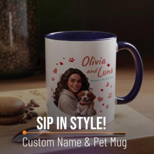 Personalized Coffee Mug with Custom Name and Pet Portrait – Ceramic Mug with Color Options