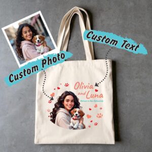 Personalized Cotton Canvas Tote Bag, Custom Pet Portrait Gift with Name, Durable Eco Friendly Reusable Bag for Dog Lovers, Pet Owners