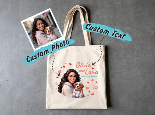 Personalized Cotton Canvas Tote Bag, Custom Pet Portrait Gift with Name, Durable Eco Friendly Reusable Bag for Dog Lovers, Pet Owners